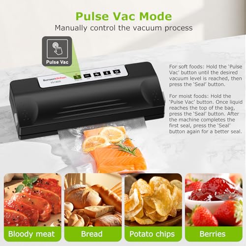 Bonsenkitchen Vacuum Sealer Machine with 5 Bags, Black/Silver - image 4