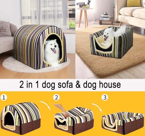 Hundehütte 2-in-1, extra großes Hundebett mit abnehmbarem Kissen, beruhigende Katzenhöhle zur Angstlinderung, warme Hundehütte für den Winter, waschbares, faltbares Jumbo-Hundezel