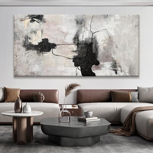 QSQ Black And Off-White Large Abstract Wall Art For Living Room Decor Grunge Room Decor Art Canvas Art Wall Decor 29" X 58" Painting Wall Art For Bedroom Home Office Artwork by QSQ - Image 3