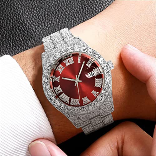 CdyBox Men Hip Hop Watch with Roman Scale Calendar Crystal Rhinestone Watches Stainless Steel Iced-Out Wrist Watch - Image 3