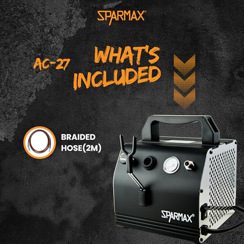 Image of Sparmax AC27 Airbrush Compact Compressor - Portable, Oil-Free Piston, Adjustable Pressure with Built-in Gauge & Airbrush Holder - for Makeup, Nail Art, Models, Crafts