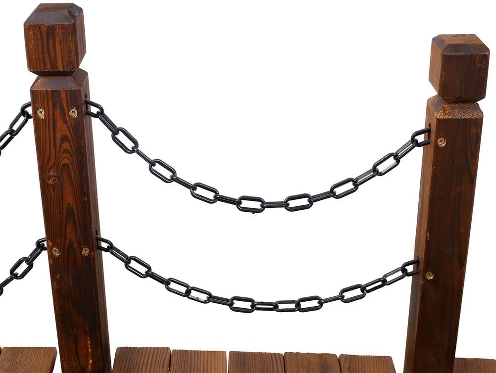 5 FT Wooden Garden Bridge with Double Chain Railings – Stained Arc Footbridge for Backyard, Pond, Creek, Farm, Yard & Outdoor Landscape Decor (Brown)