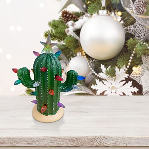 Ke1Clo Cactus Christmas Tree Decor With Colorful Lights, Vintage Resin Christmas Cactus Decor, Light Up Christmas Cactus For Christmas/Holiday/Tabletop Ornament #TOP3