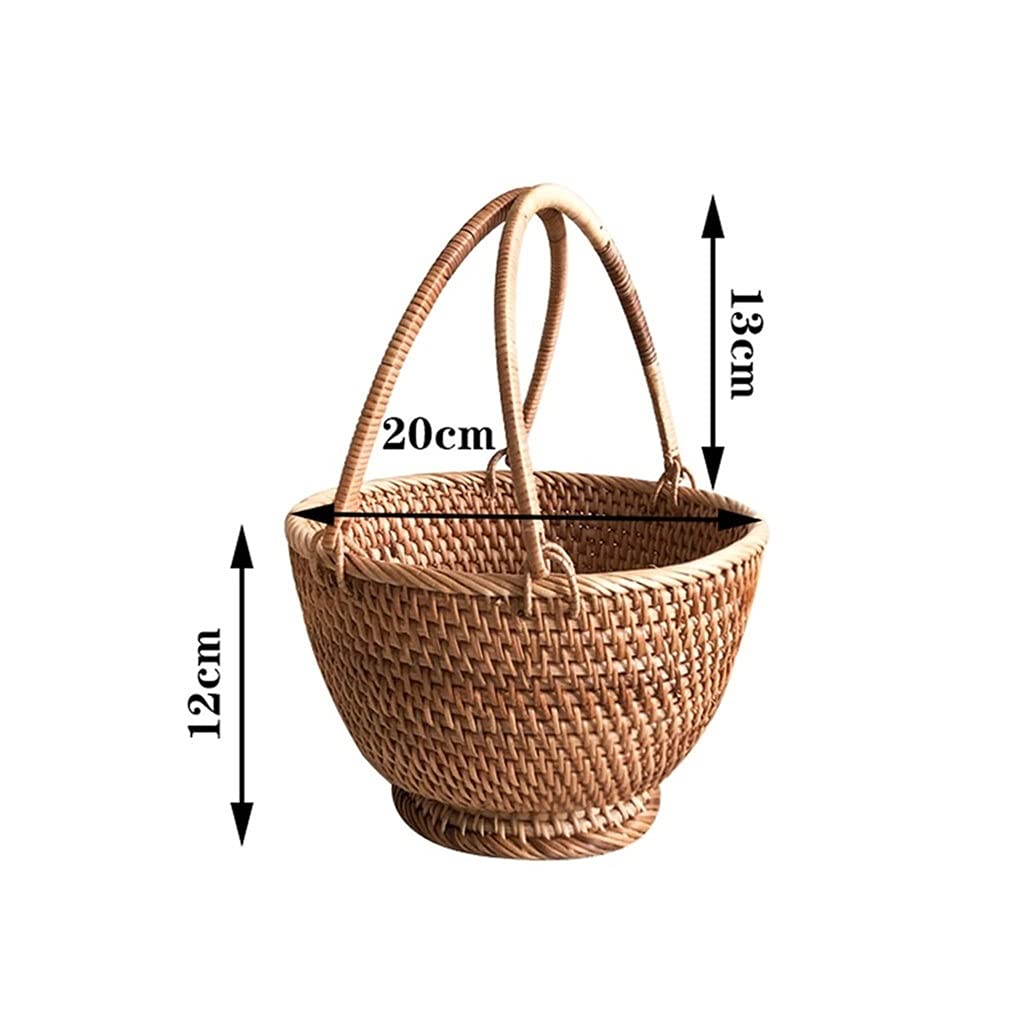 Cesta de Picnic Almacenamiento de Alimentos Creativo Cesta de Picnic Cesta de Mimbre Redonda con asa Cesta de Almacenamiento de ratán Cesta de Frutas y Verduras Cesta de Almacenamiento para Camping y