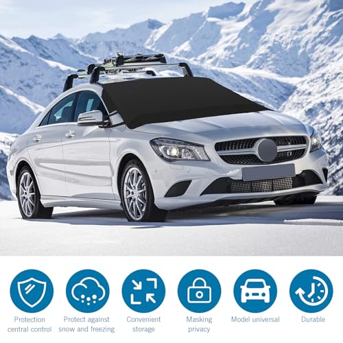 Image of 1 PC Car Windshield Cover, 70.9 inch / 180 cm x 47.2 inch / 120 cm Thickened Oxford Cloth Snow Cover, Anti-Freeze and Anti-Frost Car Protective Cover, Universal for Most Cars (Black)