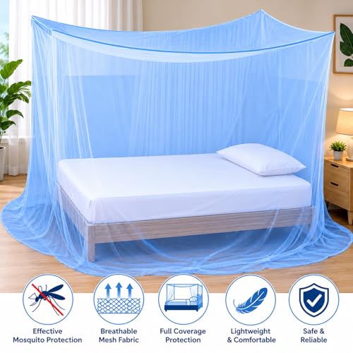 Image of BENAVJI Foldable Machardani Single Bed | Pure Cotton Mosquito net (Blue, 3.5FT X 6FT) | Strong, Breathable, Lightweight, Portable & Ideal for Daily Usage | Full Protection for Home & Travel