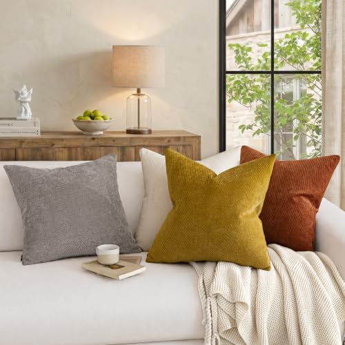 Image of a moment Pack of 2 Decorative Chenille Throw Pillow Covers with Twill Cushion Covers for Sofa Living Room Couch Bed 26x26 Inch,Yellow