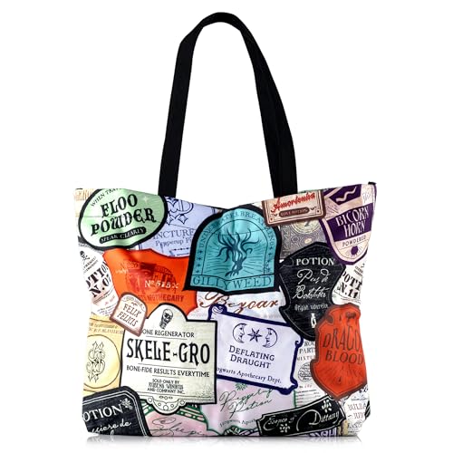 Bolsa sacola Harry Potter Potions Labels, tecido de poliéster durável, fecho de pressão seguro, bols
