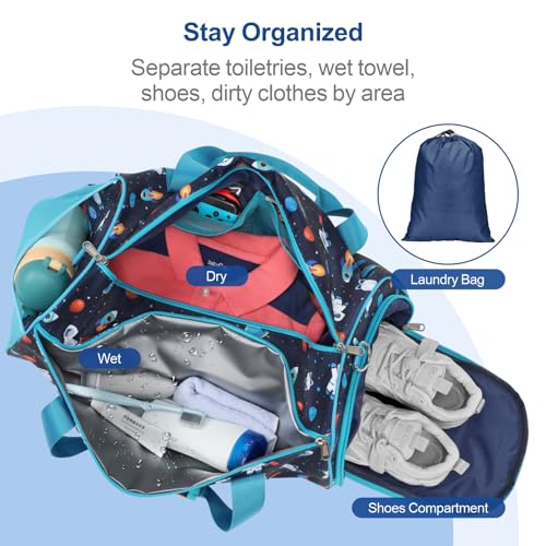 Image of Bagseri Boys Duffle Bag for Travel - Kids Gym Bag with Shoe Compartment