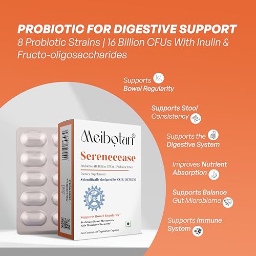 Image of Serenecease Probiotics Diarrhoea Management Supplements Scientifically Designed by CSIR-IMTECH | Healthy digestion & IBS - 30 Veg Capsule (Pack of 3x10) Men & Women