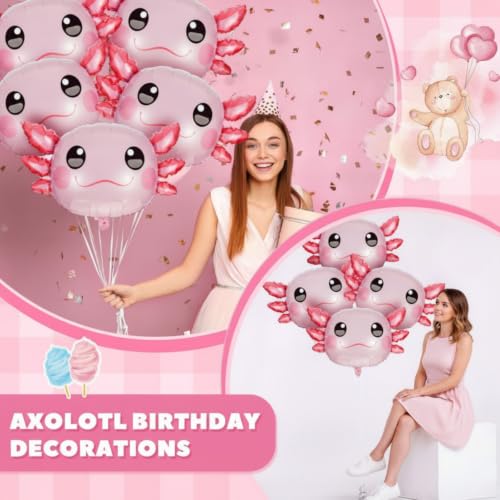 Image of 12 Pcs 34 Inch Axolotl Balloon Axolotl Birthday Party Decorations Aluminum Foil Inflatable Summer Supplies for Beach Themed Favor (Pink)