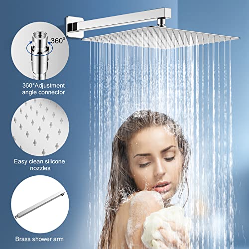 Nerdon Shower System, 12 Inch Polish Chrome Luxury Rain Shower Head With Handheld Combo Set, Wall Mounted High Pressure Dual Shower Head System, Bathroom Shower Faucet Set With Valve Body And Trim #TOP2
