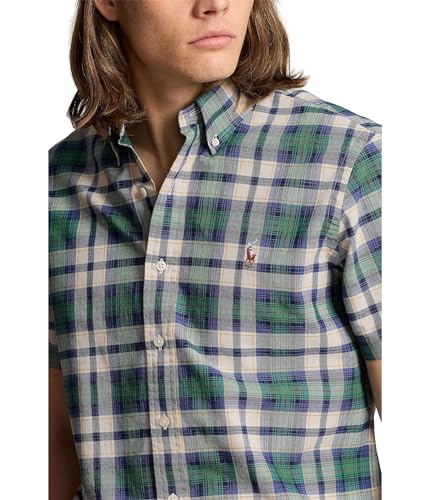Image of POLO RALPH LAUREN Men's Classic Fit Plaid Oxford Shirt White Green Multi Medium