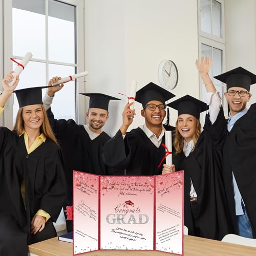 Image of Crenics Red Graduation Decorations Class of 2026, Creative Graduation Guest Sign in Book Alternative, Congrats Grad Signature Book 18 inch x 12 inch, Awesome Graduation Gift or Keepsake