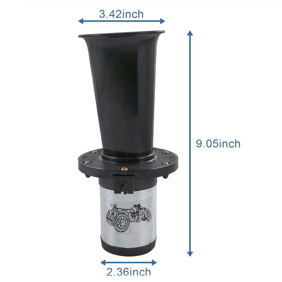 Clacson Ahooga per auto, stile classico, vintage, per auto, camion, camper, 12 V, 110 dB (nero)