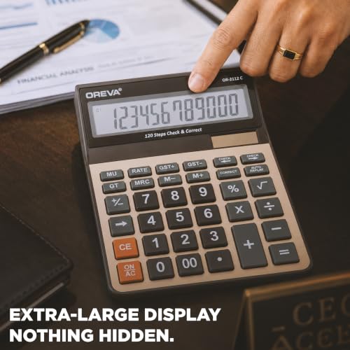 Image of Oreva OR-2112 C Solar & Battery Desktop Calculator with Large Display and Big Sensitive Button | Standard Function Calculator for School, Collage, Home, Office - Copper Brown