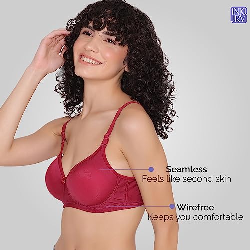 Image of INKURV Lightly Padded T-Shirt Bra for Women- Padded, Non-Wired, Full Coverage, Seamless Cups, Multiway Bra for Girls, Daily use Bra with Detachable Straps- Lily