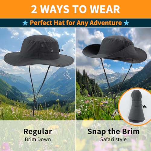 Image of Home Prefer UPF50+ Mens Sun Hat Wide Brim Womens UV Protection Beach Bucket Hat for Fishing Hiking Snap Up Cowboy Hat