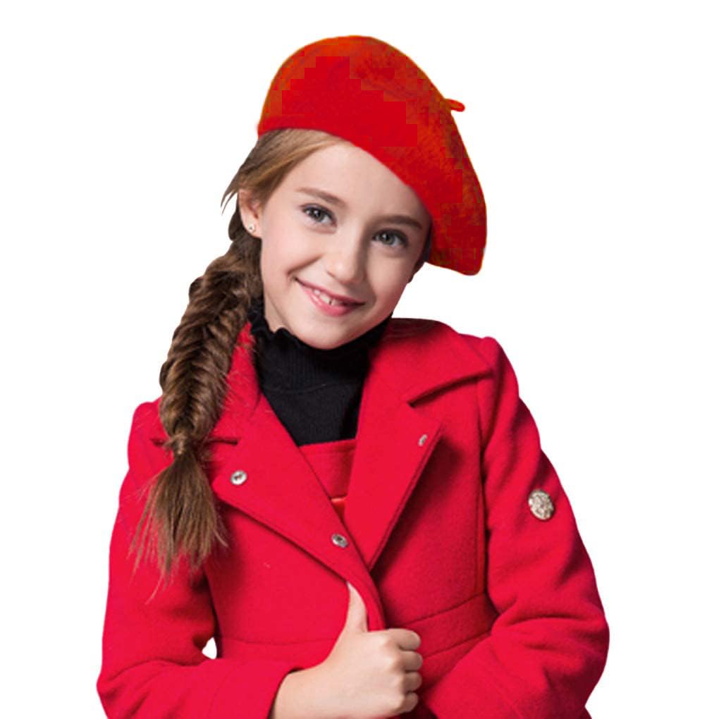 Kids Girl Wool Felt Beret Hat French Style Beanie Artist Hat Elegant Soft Stretchy Bowler Cap Classic Solid Winter Autumn Fashion Warmer Flat Caps Warm Dome Beret Headwear