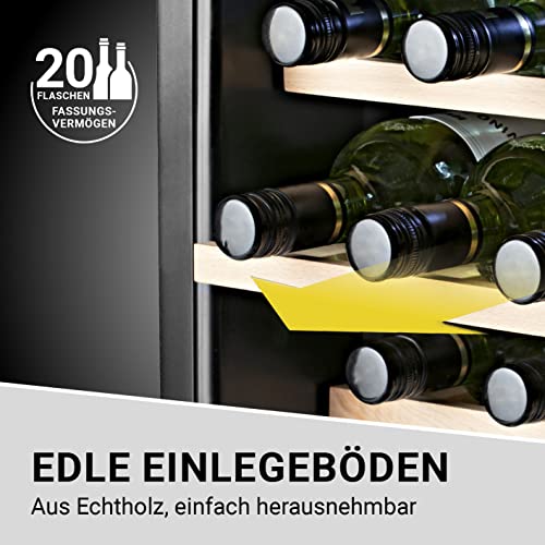 N8WERK Weinkühlschrank für bis zu 20 Flaschen Wein| | Leise Kompressortechnologie, freistehend, Temperaturbereich 4 °C - 18 °C, mit Thermoverglasung | LC-Display, LED-Beleuchtung – Bild 5