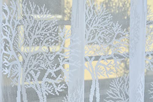 Image of Net Transparent Door Curtain Drapes 7Ft Set of 2 | Sheer Curtain Drapes for Living Room Bedroom Kitchen Balcony | Tissue Light Filtering Panels for Home Office, 4x7 Feet, White Tree