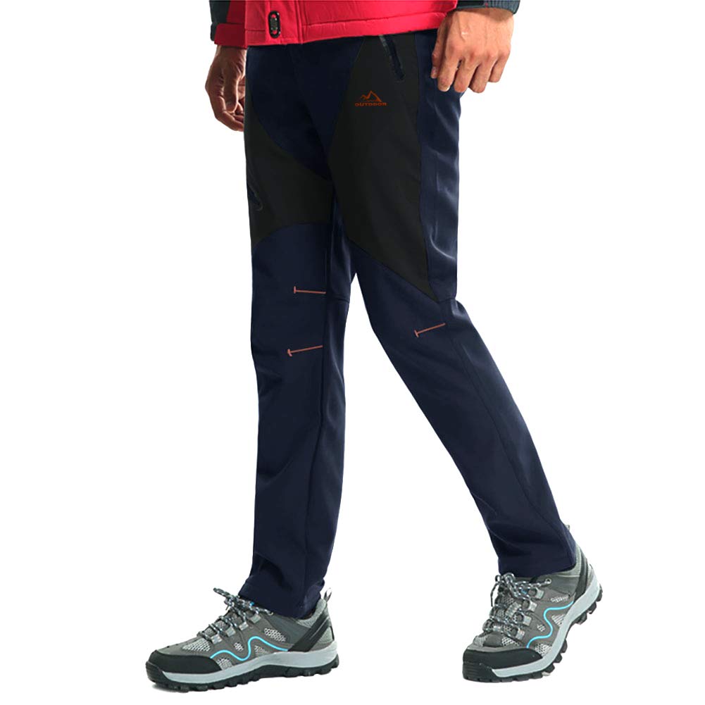 EKLENTSON Pantalones de Forro Polar para Hombre, Impermeables y Cálidos, para Senderismo en la Montaña, Azul Marino, 30
