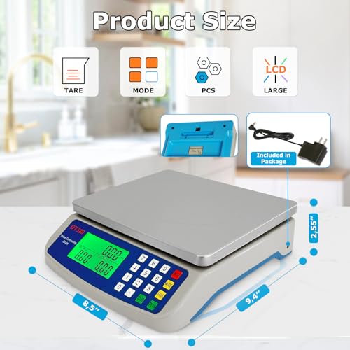 Large Digital Kitchen Scale 40kg/88lb Stainless Steel Price Computing Scale Counting Scale Deli Scale with LCD Display for Baking Bread Cooking Meat Prep Parts and Coins Adapter Included