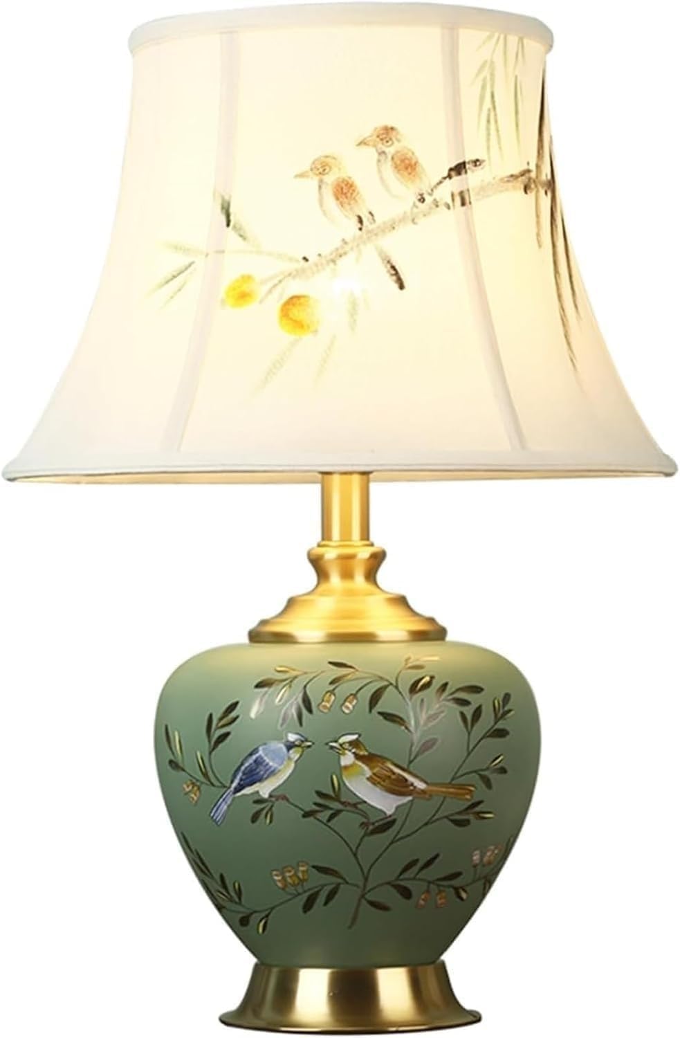 DFAEEKIYO Table Lamp Green Flower Bird Ceramics American Handmade Beige