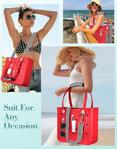 Image of Bag Strap Charms Crossbody for Bogg Bag Accessories - Stripe Shoulder Strap Neoprene Luggage Handle Wrap for Suitcase & 2 Key Holders Black