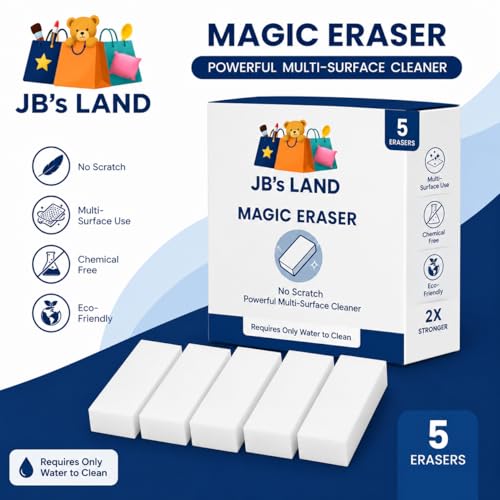 Image of Magic Eraser Sponge | Pack of 5 | No Scratch Multi-Surface Cleaning Sponge | Removes Tough Stains | Just Add Water | for Walls, Kitchen, Bathroom, Shoes, Switch Boards & Utensils