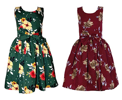 Image of Casual Frock for Baby Girls,Blue Printed and Olive Printed,Pack of 2