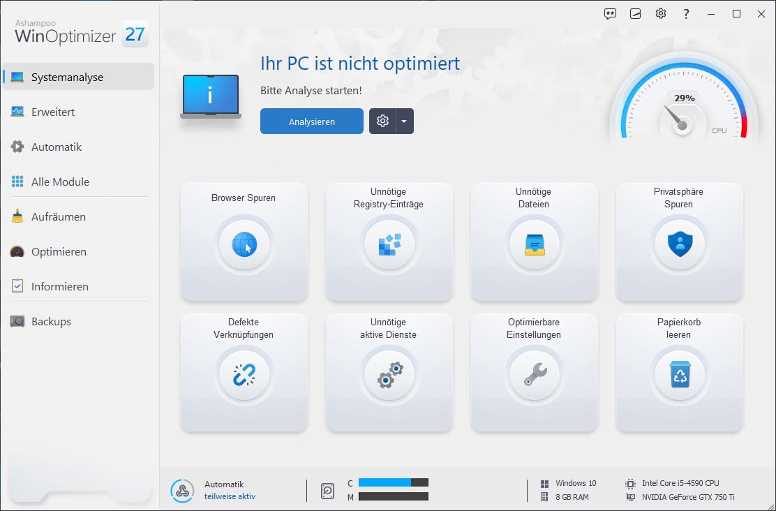 WinOptimizer 27 - 3 USER Lizenz - System Tuning für Windows 11 10 8.1 8 7 - unbegrenzte Laufzeit