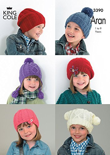 King Cole 3390 Knitting Pattern Children's Hats in Comfort Aran Ages 1 - 9 Years
