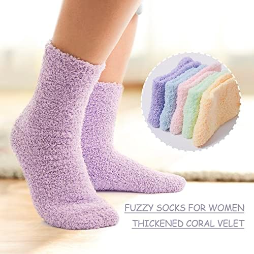 HOTSO Fluffy Socks Women Winter Warm Bed Socks Ladies 6 Pairs Soft Fuzzy Comfy Thermal Socks Knitted Cozy Thick Socks Gift for Women and Girls for Casual Home Sleeping