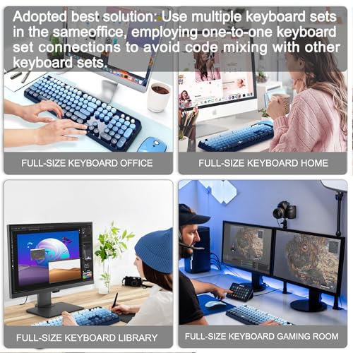 Image of FOPETT Wireless Keyboard and Mouse Combo, 104 Keys Full-Sized 2.4 GHz Round Keycap Colorful Keyboards, USB Receiver Plug and Play, for Windows, Mac, PC, Laptop, Desktop (GradientBlue)