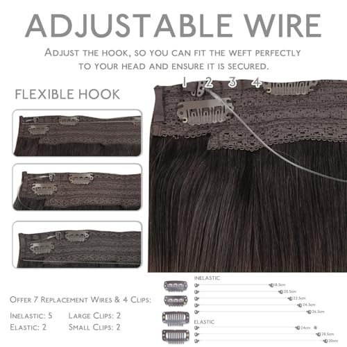 Image of WENNALIFE Wire Hair Extensions Real Human Hair 12 inch 70g Dark Brown Remy Hair Invisible Transparent Wire Straight Reusable Natural Easy to Apply Reusable for Volume Extensiones De Cabello Humano