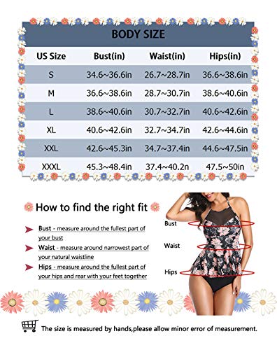 image for Upopby Ladies Floral Printed Tankini Swimsuit Tummy Control Two Piece 