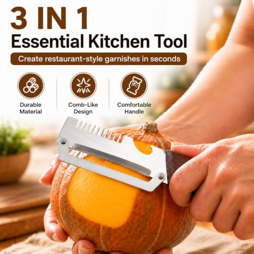Image of 3 in 1 Multifunctional Fruit & Vegetable Peeler with Wooden Handle | Stainless Steel Kitchen Peeler with Built-in Grater & Bottle Opener | Vegetable Cutter for Potato, Carrot, Cucumber & Fruit