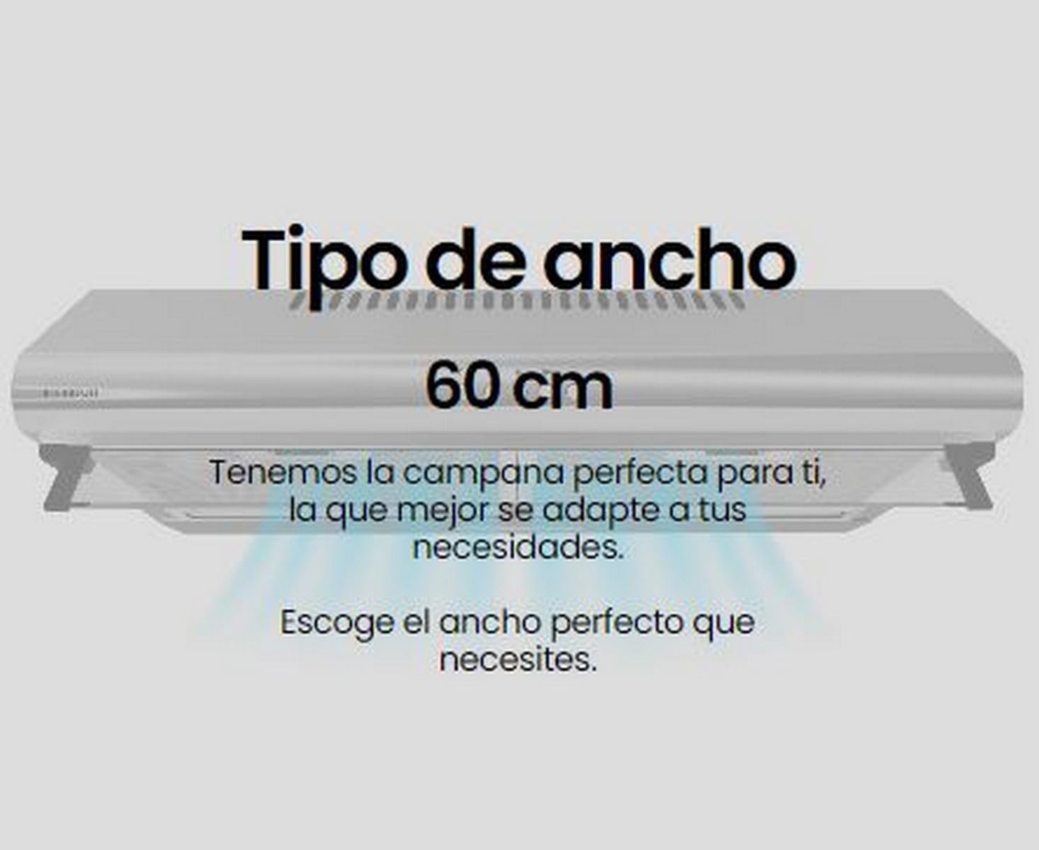INFINITON Campana Extractora CMPV-620XB10, 200 m3/h, Ancho 60 cm, Altura especial de 105cm para su instalación, Luz LED incorporada,3 Niveles de potencia de succión, Inox