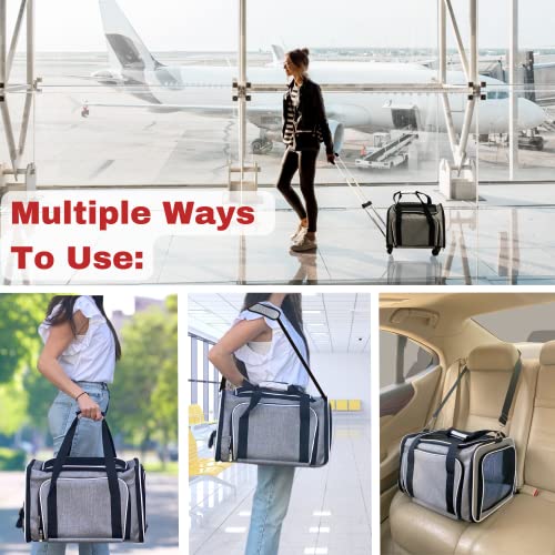 Airline Approved Expandable Premium Pet Carrier on Wheels- Two Sided Expandable Rolling Carrier- Designed for Dogs & Cats- Extra Spacious Soft Lined Carrier! (Grey)