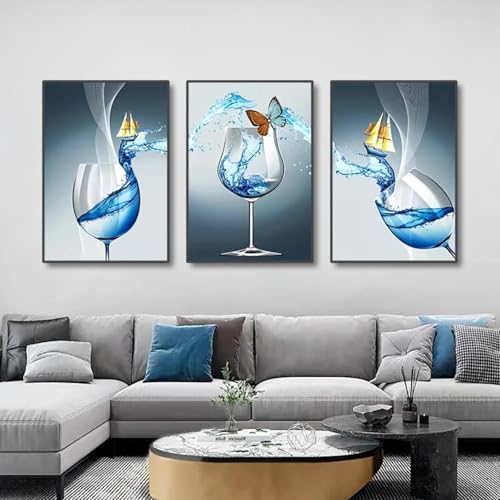 Toile abstraite verre à vin design de luxe pour salle à manger