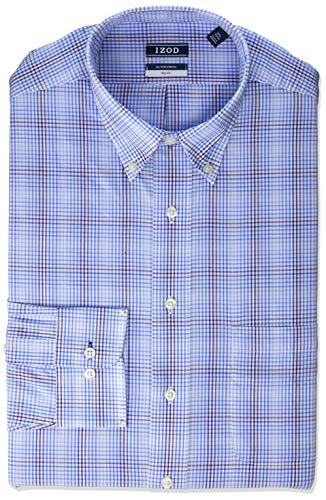 IZOD Men's Size FIT Dress Shirt Stretch Check (Big and Tall), Blueberry, 19