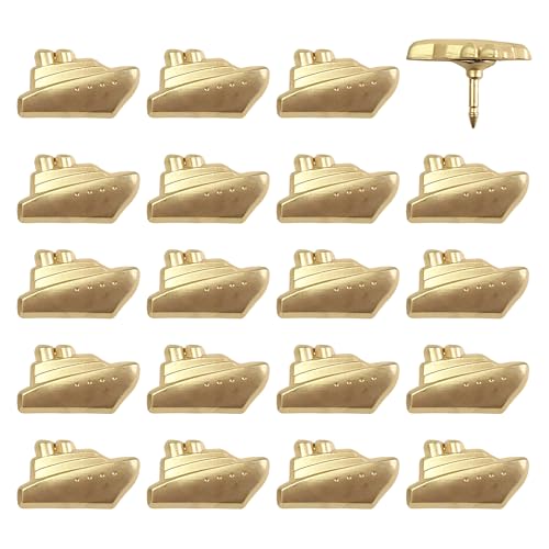 Image of Cruise Ship Push Pins - Gold Metal Cruise Ship Pins - for Cork Board, Maps, or Lapel Pin Use - Designed in USA - Set of 20