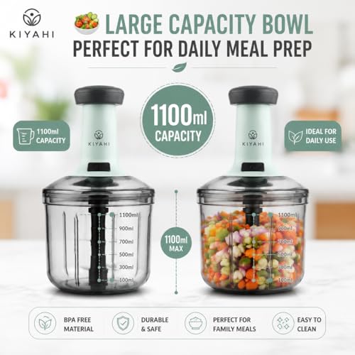 Image of Chopper for Kitchen Use 1100 ML, Push Chopper with 6 Blades, Vegetable Chopper Kitchen Items for Home Cutting Vegetables, Onion, Ginger, Garlic, Salad, Tomato, Potato