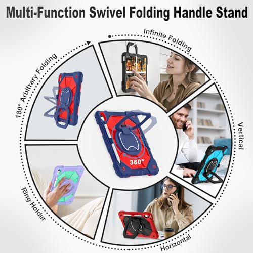 Image of WESOROL Case for iPad (A16) 11th 2025 (11-inch) /iPad 10th Generation 2022(10.9 inch),Military Grade Shockproof Cover for i Pad 11 /10 Gen with Rotating Stand Screen Protector Pencil Holder,Navy Red