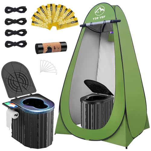Camping Toilet with Pop-Up Privacy Tent and Liquid Waste Gel, Portable Toilet with Large Tent and Camping Lantern, Ergonomic Potty Provides Enhanced Comfort, Suitable for All Ages