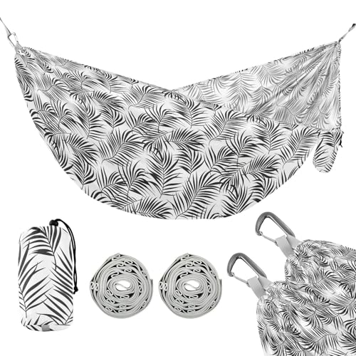 ALAZA Black Palm Leaves Camping Hammocks Single or 2 Person 500 lbs Portable Parachute Travel...