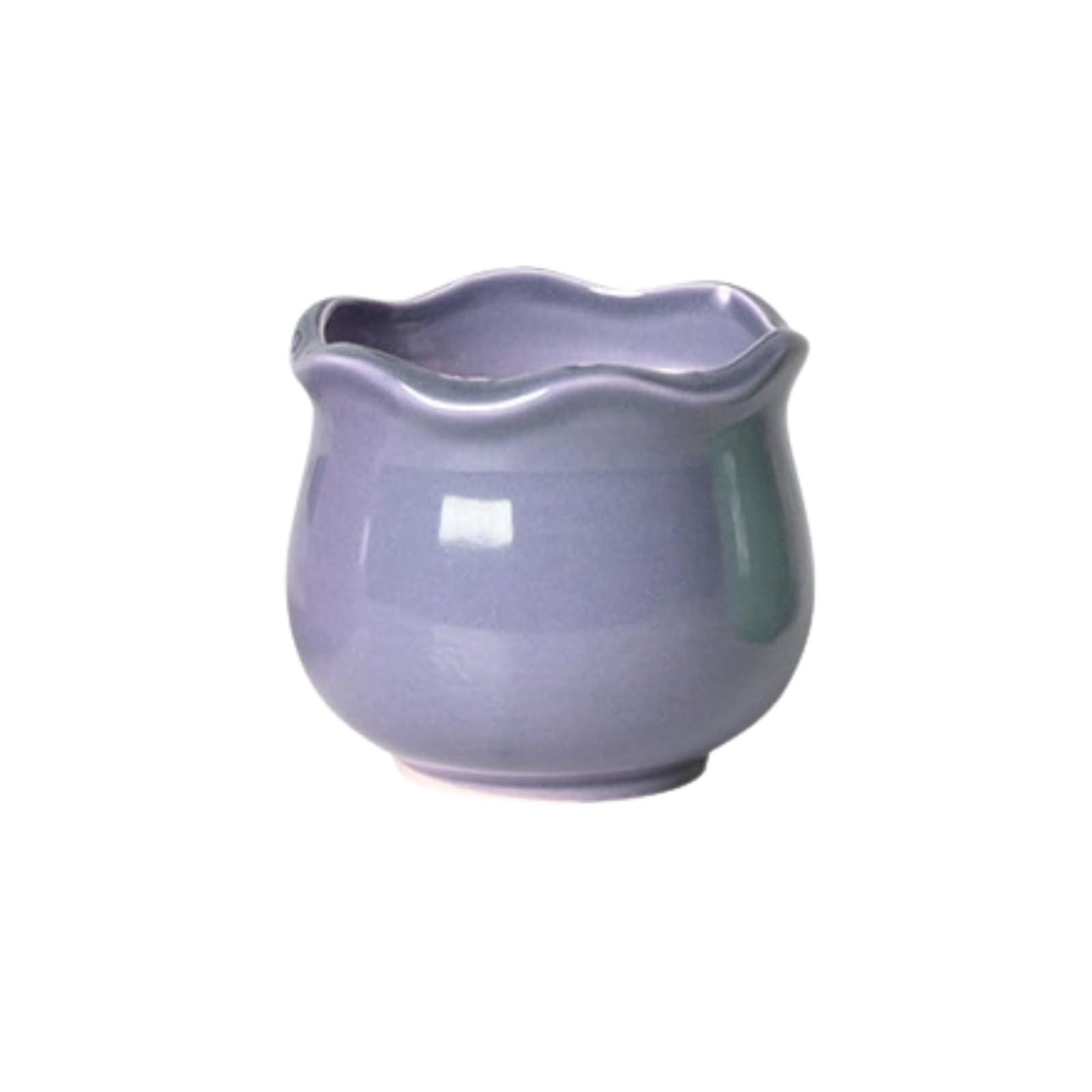 Mini pot de fleurs en céramique violet à bord ondulé avec drainage pour bureau