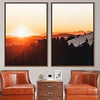 2 Piece Framed Canvas Wall Art Sunrise and Trees Canvas Prints Home Artwork Decoration for Living Room,Bedroom - 16