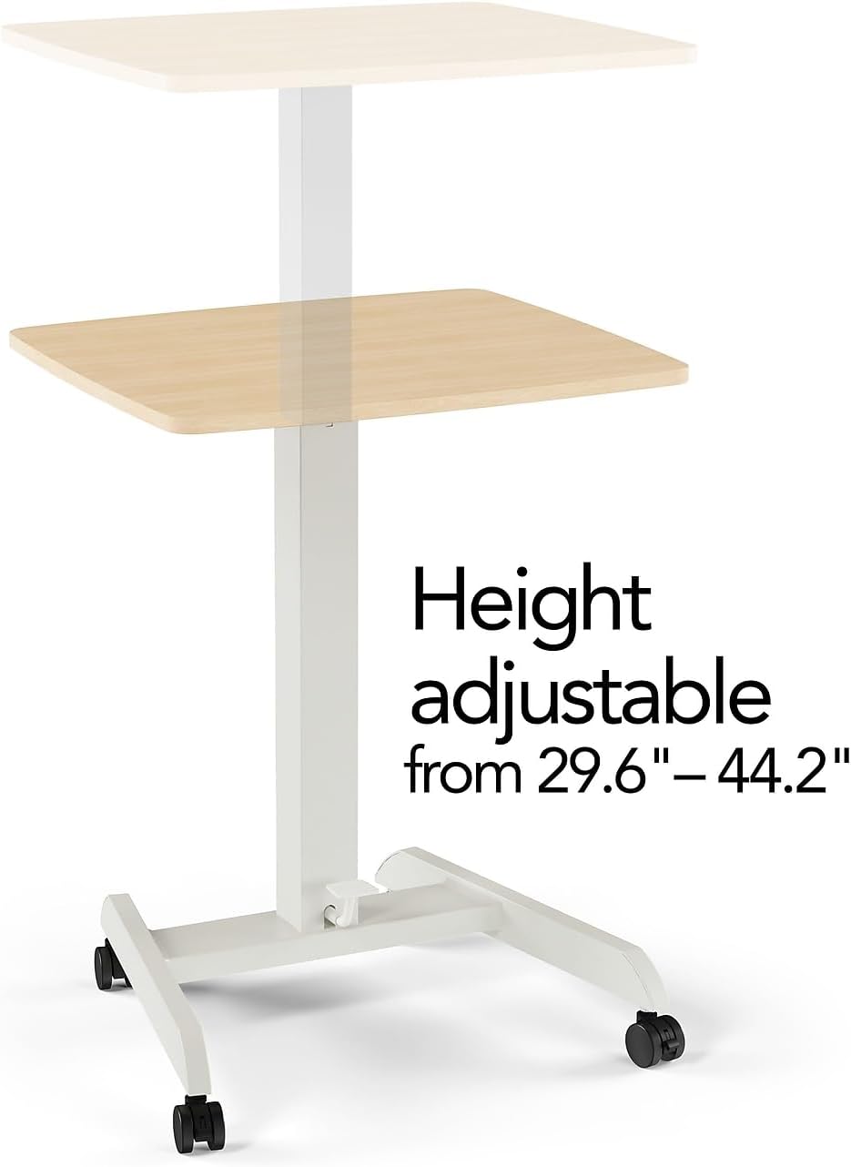 Union & Scale Essentials 24” Electric Adjustable Mobile Standing Desk, Natural, Compact Sit-Stand Workstation on Wheels